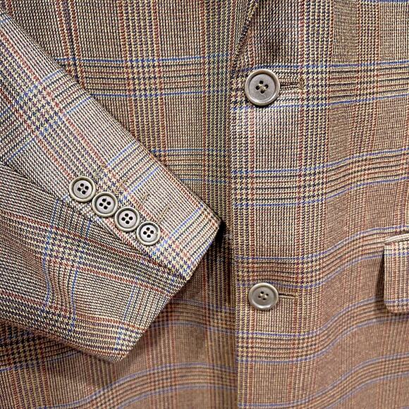 Barneys New York Wool Tweed Sport Coat Tan Brown Plaid Made In Italy Mens 38R - Picture 3 of 7